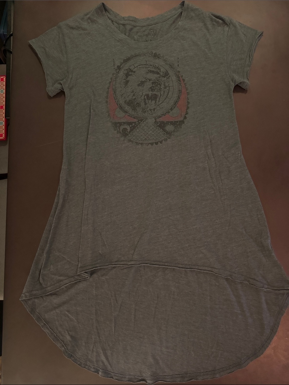 We The Free Gray Graphic Hi-Low Tunic with Red Accent